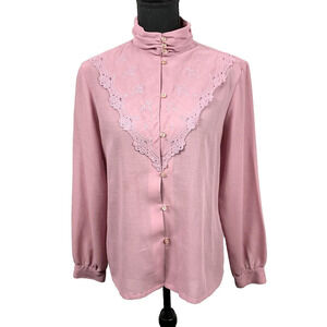 Vintage 70s C.E.O Embroidered Peasant Boho Drapey Semi-Sheer Top Shirt Womens 10